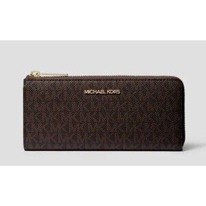 New Michael Kors Jet Set Travel Large Logo Quarter-Zip wallet Brown